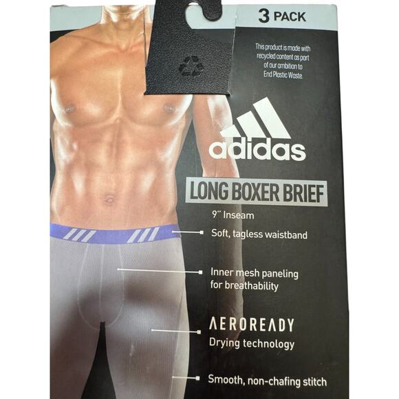 Adidas Mens Boxer Briefs Small 3-Pack Mesh Long 9" Inseam AEROREADY Underwear - Picture 4 of 9